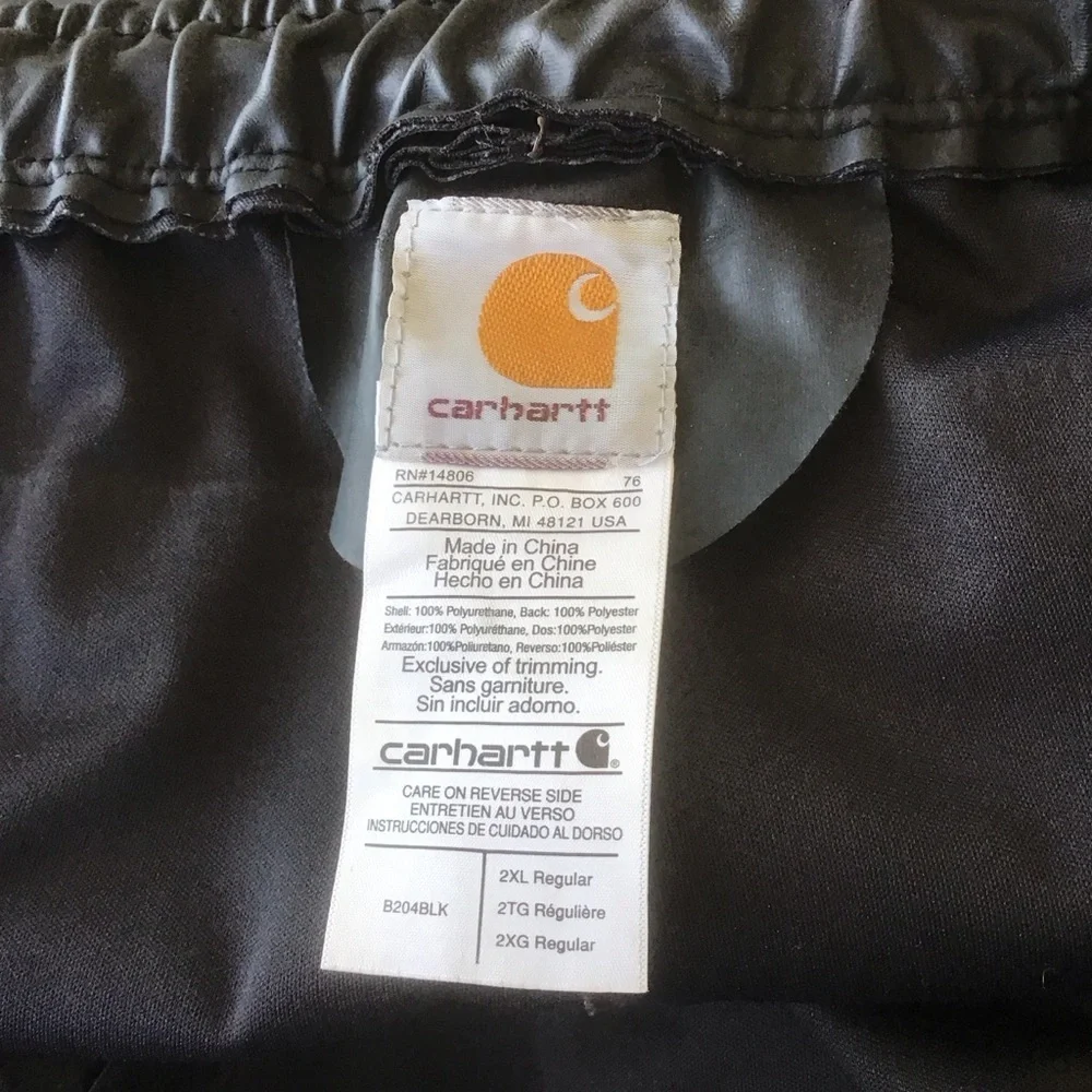 Carhartt Work Flex Waterproof B204 BLK Black Snap Adjustable‎ Pants 2X 2XL